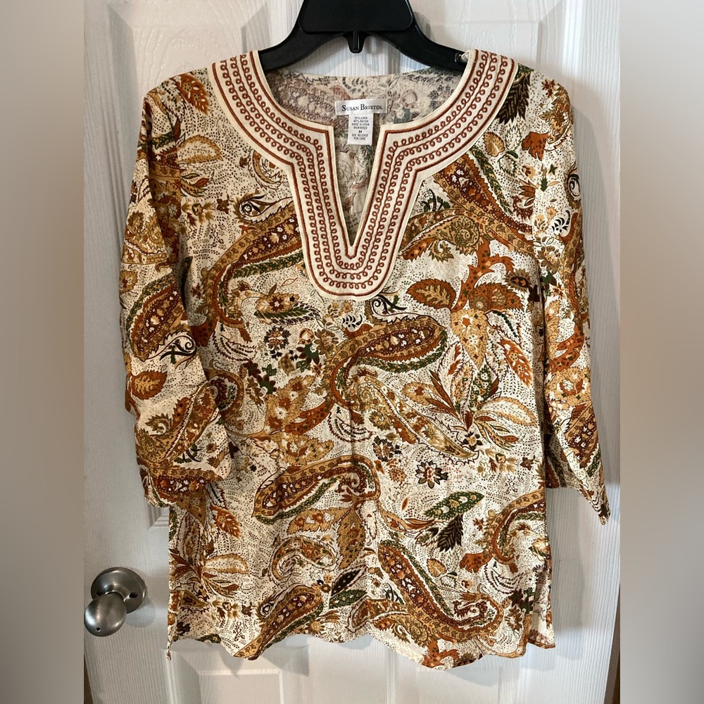 Susan Bristol Women's Paisley Tunic - Brown and Green medium